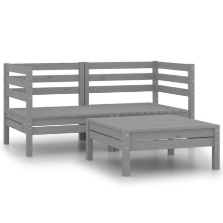 vidaXL Conjunto de muebles de jardín 3 piezas madera maciza pino gris