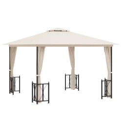vidaXL Cenador con paredes laterales y techos dobles color crema 3x3 m