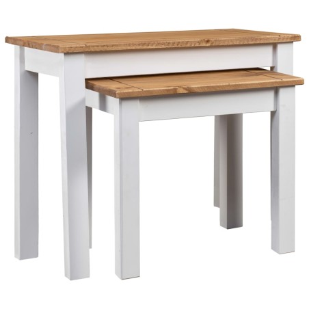 vidaXL Mesas apilables 2 uds madera maciza pino Panama Range blanco