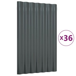 vidaXL Paneles tejado 36 uds acero recubierto gris antracita 60x36 cm