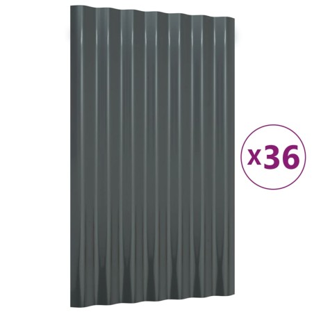 vidaXL Paneles tejado 36 uds acero recubierto gris antracita 60x36 cm