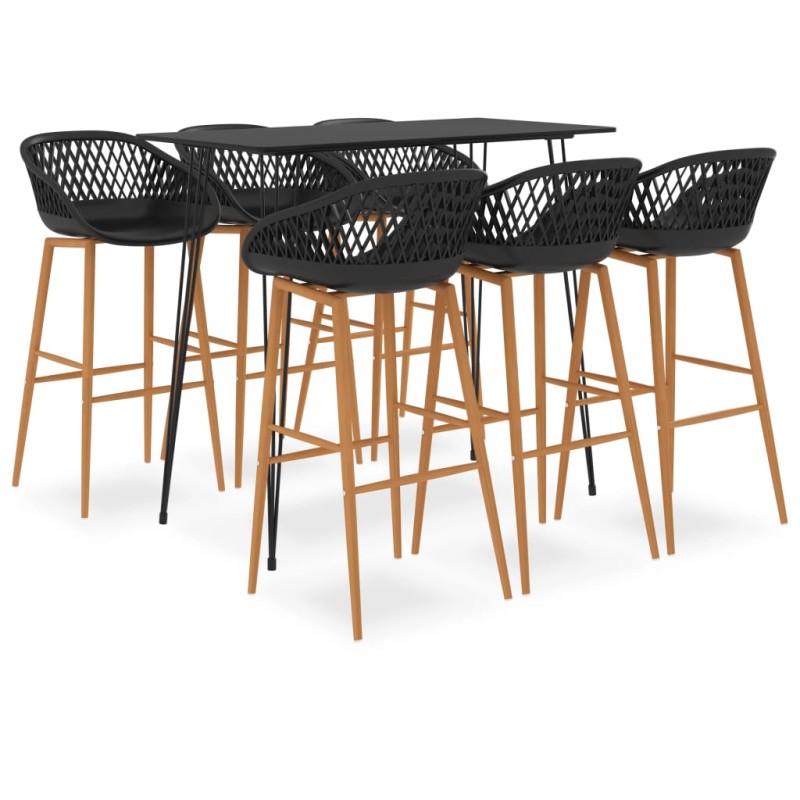 vidaXL Mesa alta y taburetes de bar 7 piezas negro vidaXL Mesa alta y taburetes de bar 7 piezas negro