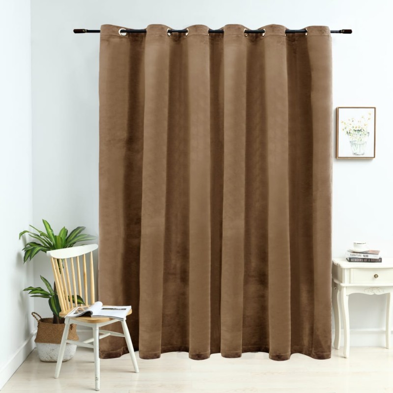 vidaXL Cortina opaca con anillas de metal terciopelo beige 290x245 cm vidaXL Cortina opaca con anillas de metal terciopelo beige 290x245 cm