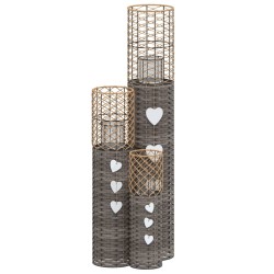 vidaXL Candeleros 3 unidades mimbre gris