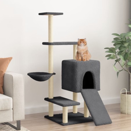 vidaXL Rascador para gatos con postes de sisal gris oscuro 130,5 cm