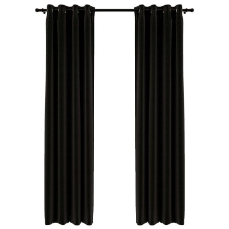 vidaXL Cortina opaca con ojales look lino 2 pzas antracita 140x245 cm