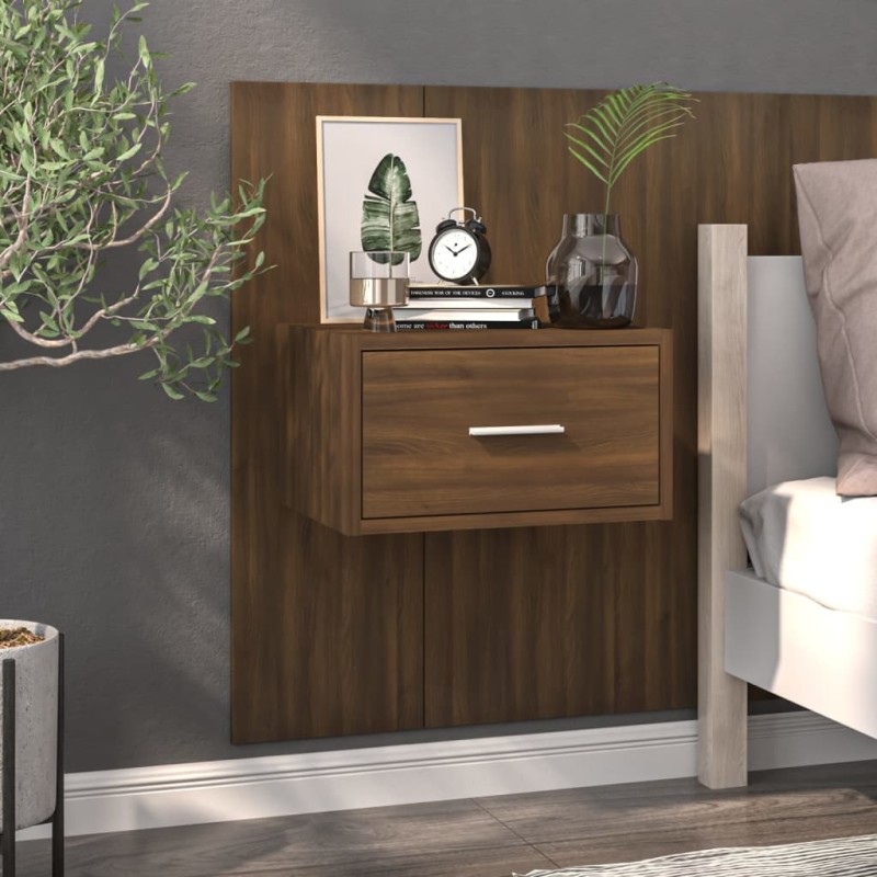 vidaXL Mesita de noche de pared marrón roble
