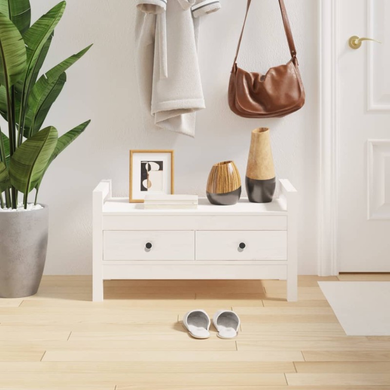 vidaXL Banco de recibidor madera maciza de pino blanco 80x40x43 cm vidaXL Banco de recibidor madera maciza de pino blanco 80x40x43 cm