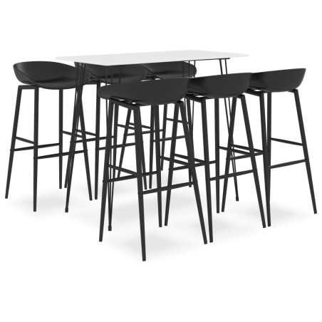 vidaXL Mesa alta y taburetes de bar 7 piezas blanco y negro