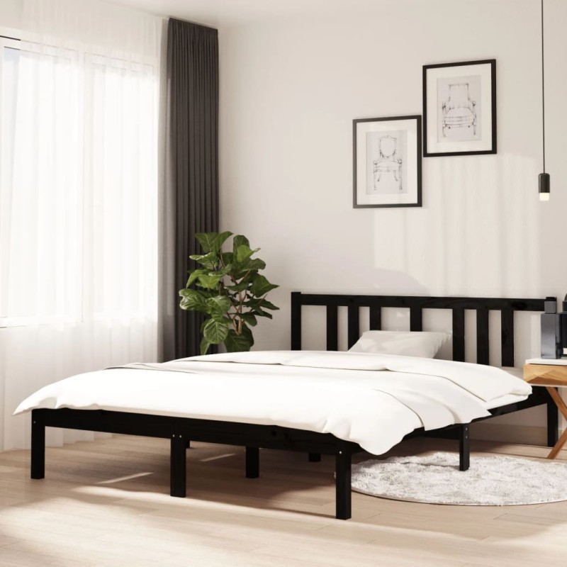 vidaXL Estructura de cama de madera maciza negro 140x190 cm vidaXL Estructura de cama de madera maciza negro 140x190 cm