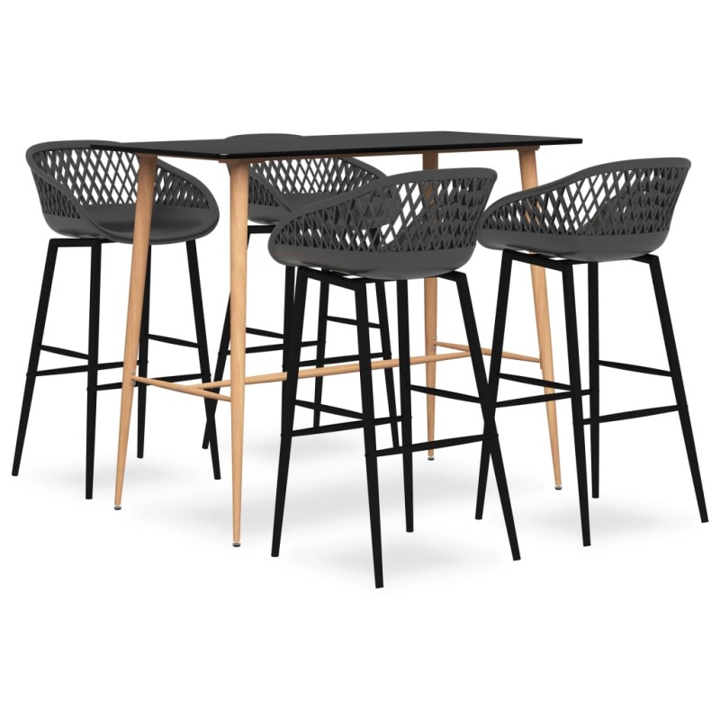 vidaXL Mesa alta y taburetes de bar 5 piezas negro y gris vidaXL Mesa alta y taburetes de bar 5 piezas negro y gris