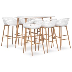 vidaXL Mesa alta y taburetes de bar 7 piezas blanco