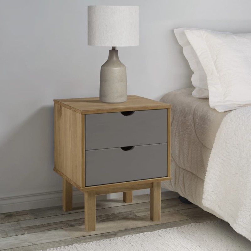 vidaXL Mesita de noche OTTA madera de pino marrón y gris 45x39x57 cm vidaXL Mesita de noche OTTA madera de pino marrón y gris 45x39x57 cm