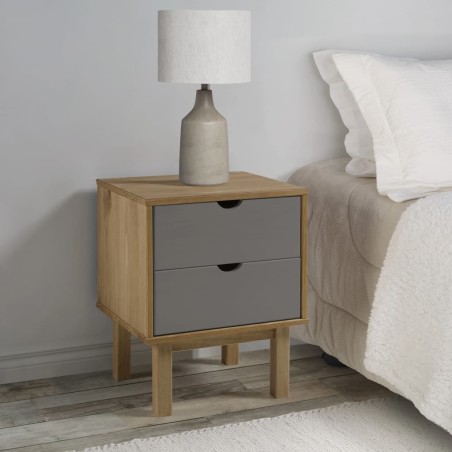 vidaXL Mesita de noche OTTA madera de pino marrón y gris 45x39x57 cm