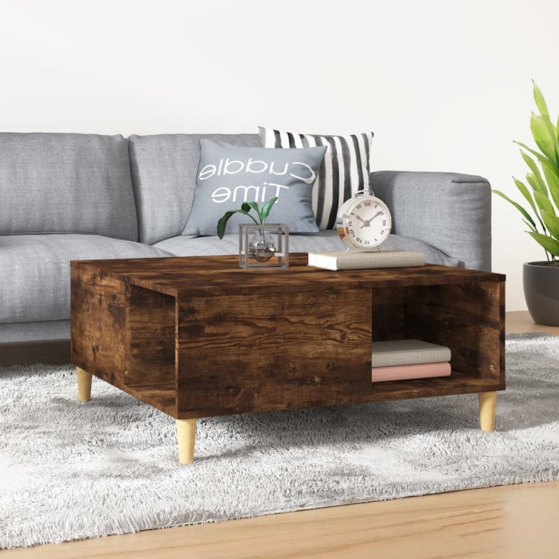 vidaXL Mesa de centro madera contrachapada roble ahumado 80x80x36,5 cm vidaXL Mesa de centro madera contrachapada roble ahumado 80x80x36,5 cm