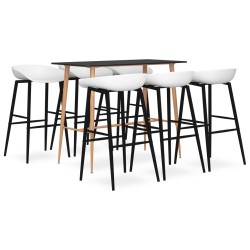 vidaXL Mesa alta y taburetes de bar 7 piezas negro y blanco