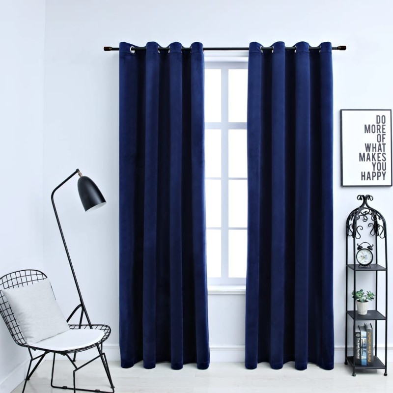 vidaXL Cortinas opacas anillas 2 pzas terciopelo azul oscuro 140x245cm vidaXL Cortinas opacas anillas 2 pzas terciopelo azul oscuro 140x245cm