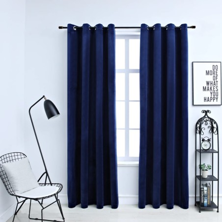 vidaXL Cortinas opacas anillas 2 pzas terciopelo azul oscuro 140x245cm