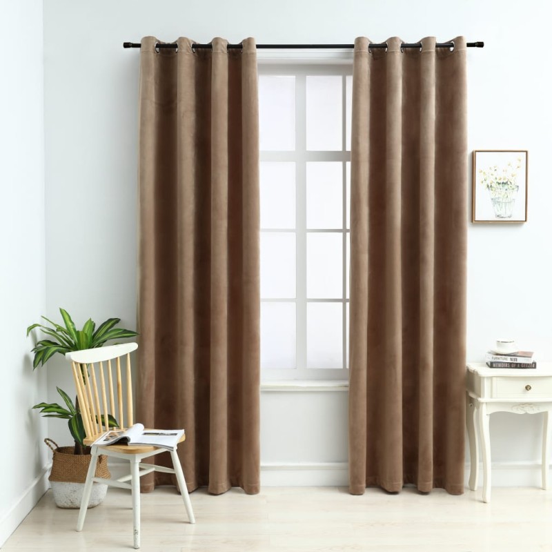 vidaXL Cortinas opacas con anillas 2 uds terciopelo beige 140x225 cm vidaXL Cortinas opacas con anillas 2 uds terciopelo beige 140x225 cm