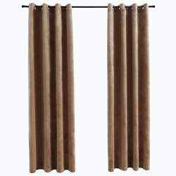 vidaXL Cortinas opacas con anillas 2 uds terciopelo beige 140x225 cm