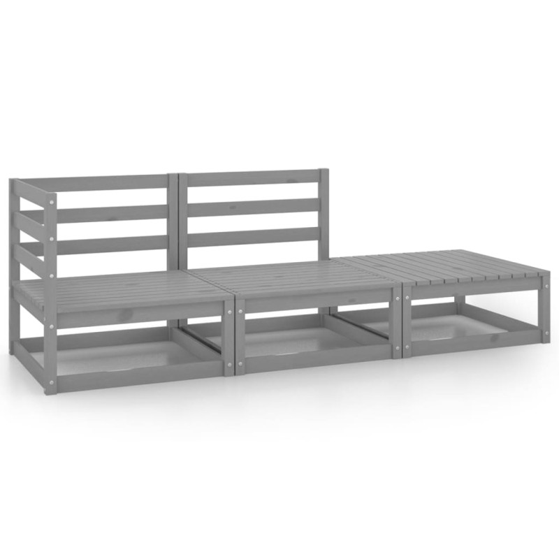 vidaXL Muebles de jardín 3 piezas gris madera maciza de pino vidaXL Muebles de jardín 3 piezas gris madera maciza de pino