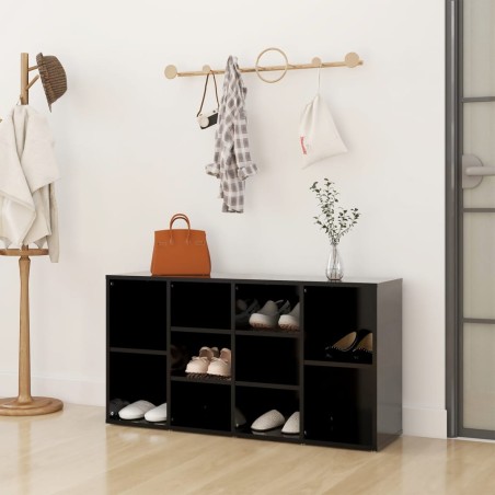 vidaXL Banco zapatero de madera contrachapada negro 103x30x54,5 cm