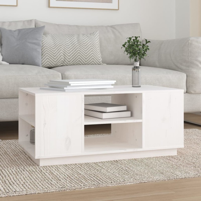 vidaXL Mesa de centro de madera maciza de pino blanco 90x49x40,5 cm vidaXL Mesa de centro de madera maciza de pino blanco 90x49x40,5 cm