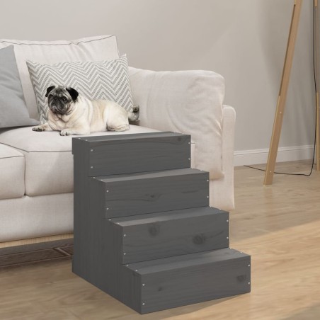 vidaXL Escalera para mascotas madera maciza de pino gris 40x49x47 cm