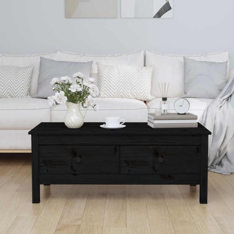 vidaXL Mesa de centro de madera maciza de pino negro 100x50x40 cm vidaXL Mesa de centro de madera maciza de pino negro 100x50x40 cm