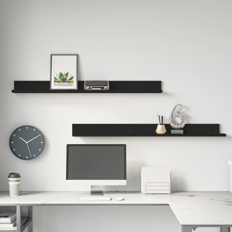 vidaXL Estantes de pared 2 uds madera maciza de pino negro 110x11x9 cm vidaXL Estantes de pared 2 uds madera maciza de pino negro 110x11x9 cm
