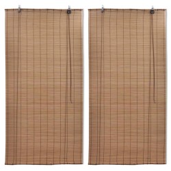 vidaXL Estor enrollable de bambú 2 unidades marrón 80x160 cm