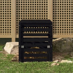 vidaXL Compostador de madera maciza de pino negro 63,5x63,5x77,5 cm