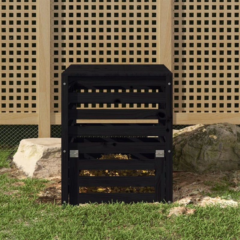 vidaXL Compostador de madera maciza de pino negro 63,5x63,5x77,5 cm vidaXL Compostador de madera maciza de pino negro 63,5x63,5x77,5 cm