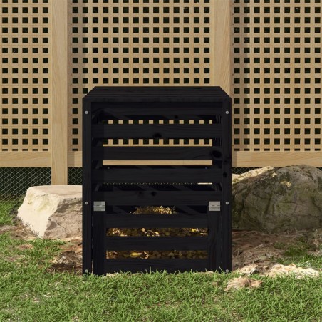 vidaXL Compostador de madera maciza de pino negro 63,5x63,5x77,5 cm