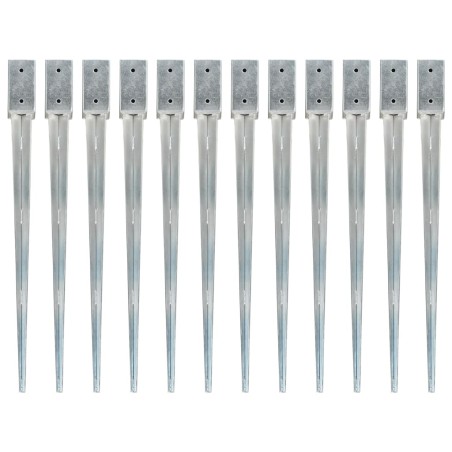 vidaXL Picas de tierra 12 uds acero galvanizado plateado 7x7x90 cm