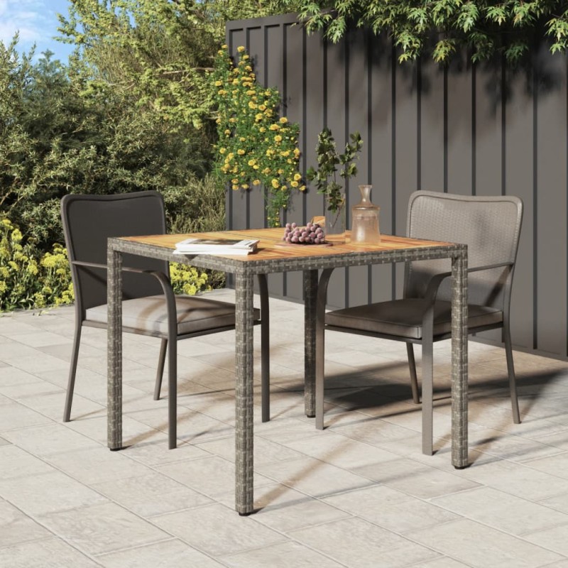 vidaXL Mesa de jardín ratán PE madera acacia maciza gris 90x90x75 cm