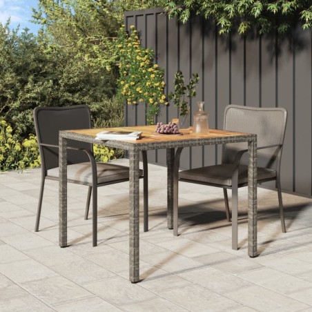 vidaXL Mesa de jardín ratán PE madera acacia maciza gris 90x90x75 cm