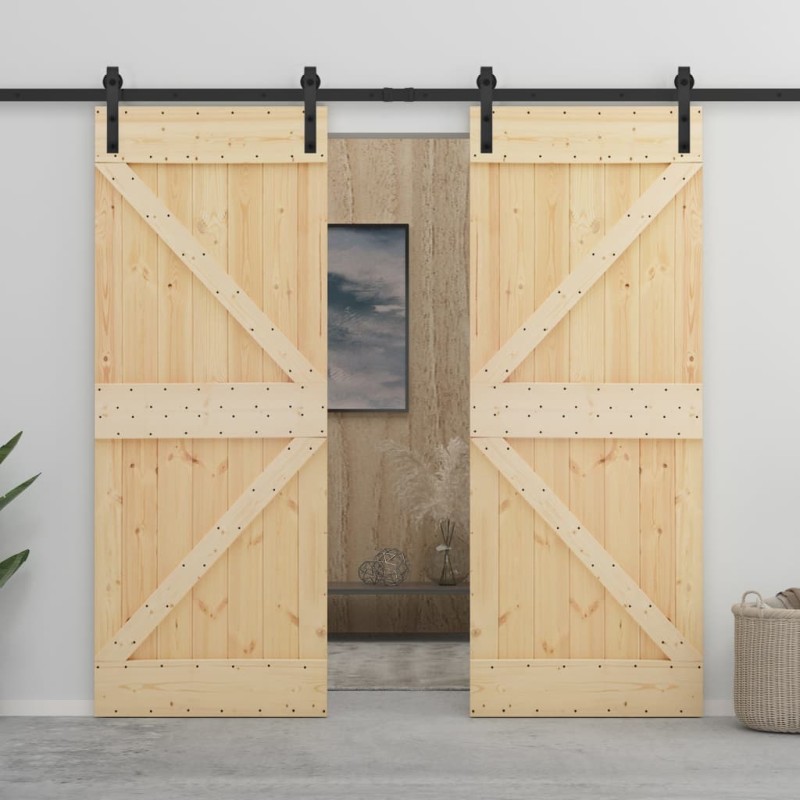 vidaXL Puerta corredera con herrajes madera maciza de pino 80x210 cm vidaXL Puerta corredera con herrajes madera maciza de pino 80x210 cm