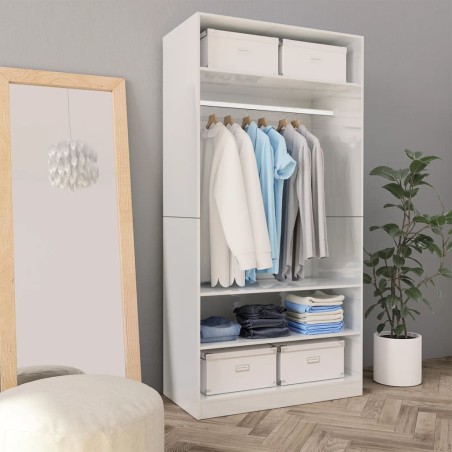 vidaXL Armario de madera contrachapada blanco brillante 100x50x200 cm