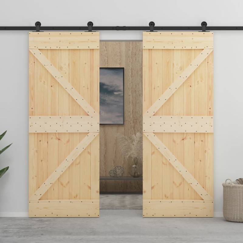 vidaXL Puerta corredera con herrajes madera maciza de pino 100x210 cm vidaXL Puerta corredera con herrajes madera maciza de pino 100x210 cm