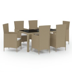 vidaXL Set de comedor de jardín 7 pzas y cojines ratán sintético beige