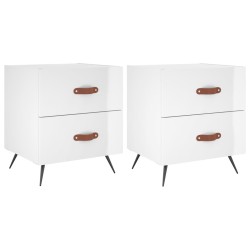 vidaXL Mesita noche 2 uds madera ingeniería blanco brillo 40x35x47,5cm