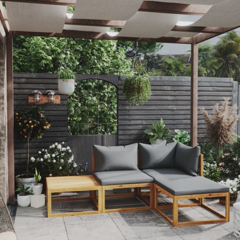 vidaXL Muebles de jardín 4 pzas cojines crema madera maciza de acacia vidaXL Muebles de jardín 4 pzas cojines crema madera maciza de acacia