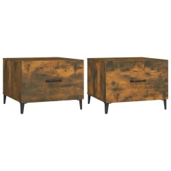 vidaXL Mesas de centro con patas metal 2 uds roble ahumado 50x50x40 cm