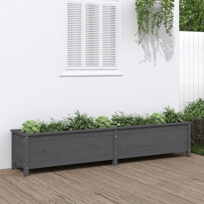 vidaXL Arriate elevado de jardín madera maciza pino gris 199,5x40x39cm vidaXL Arriate elevado de jardín madera maciza pino gris 199,5x40x39cm