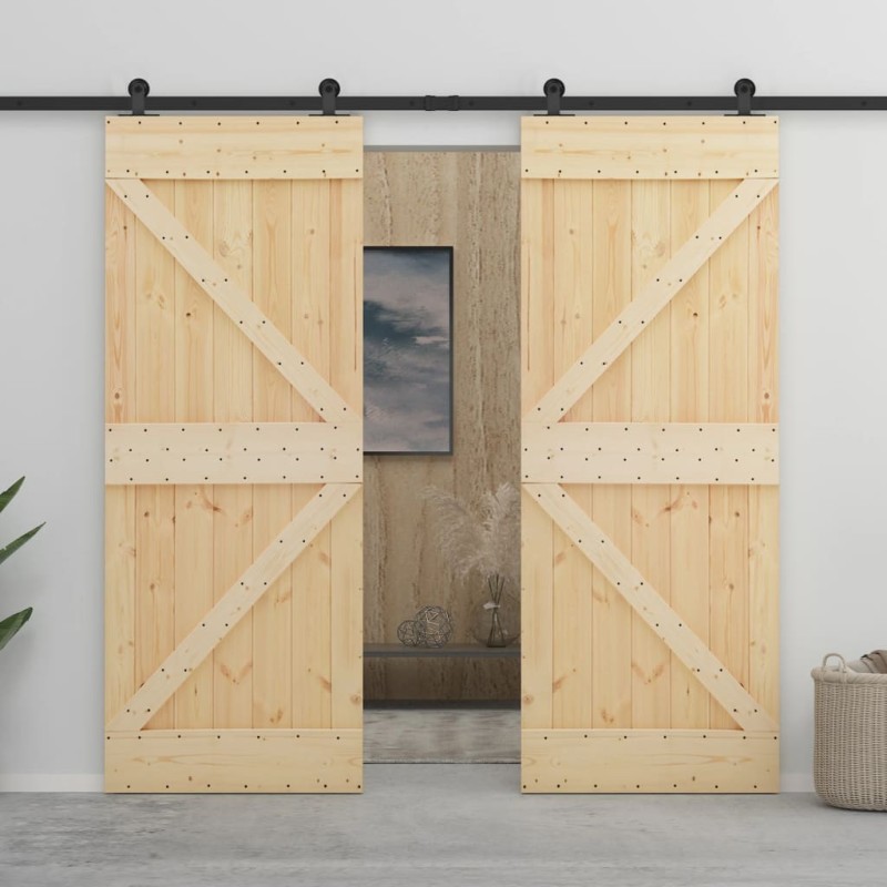 vidaXL Puerta corredera con herrajes madera maciza de pino 90x210 cm