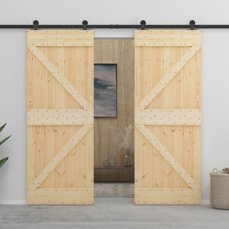 vidaXL Puerta corredera con herrajes madera maciza de pino 90x210 cm