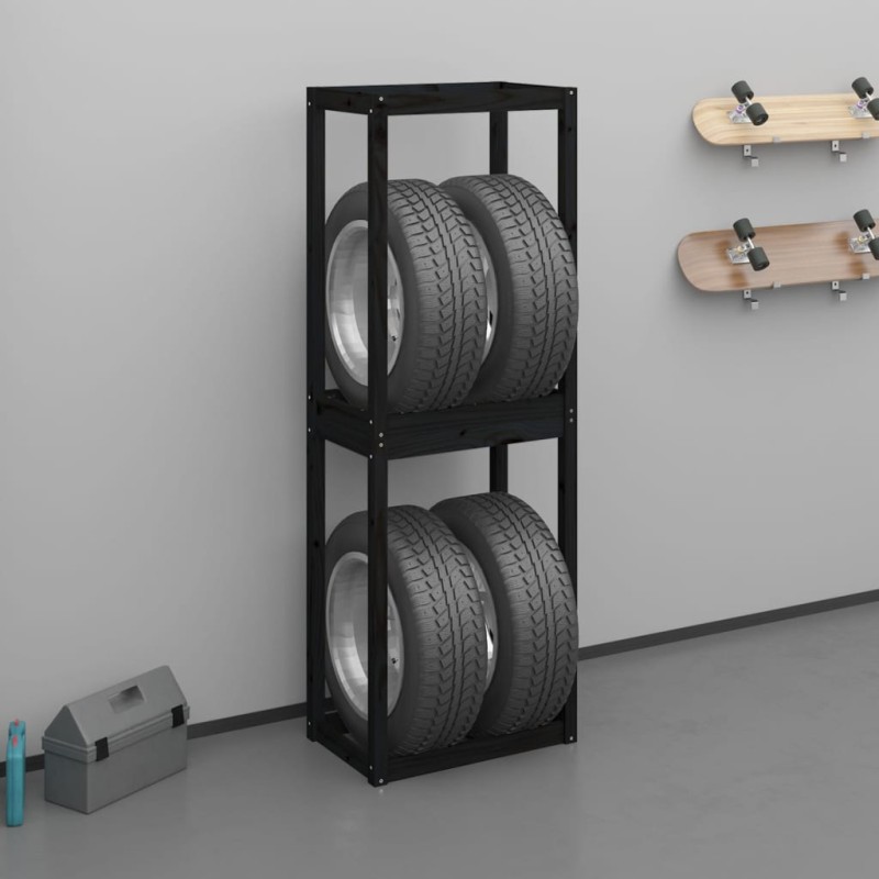 vidaXL Soporte neumáticos madera maciza de pino negro 63x40x180 cm vidaXL Soporte neumáticos madera maciza de pino negro 63x40x180 cm