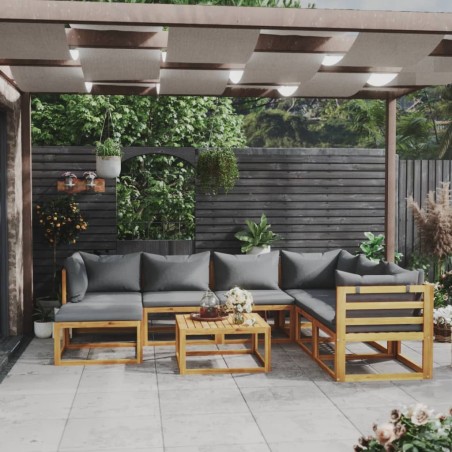 vidaXL Muebles de jardín 8 pzas cojines madera maciza de acacia 