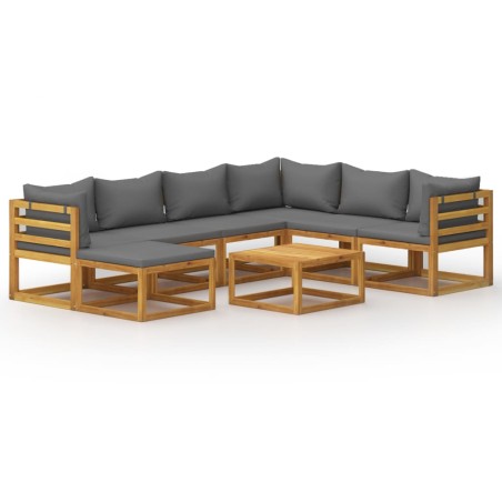 vidaXL Muebles de jardín 8 pzas cojines madera maciza de acacia 